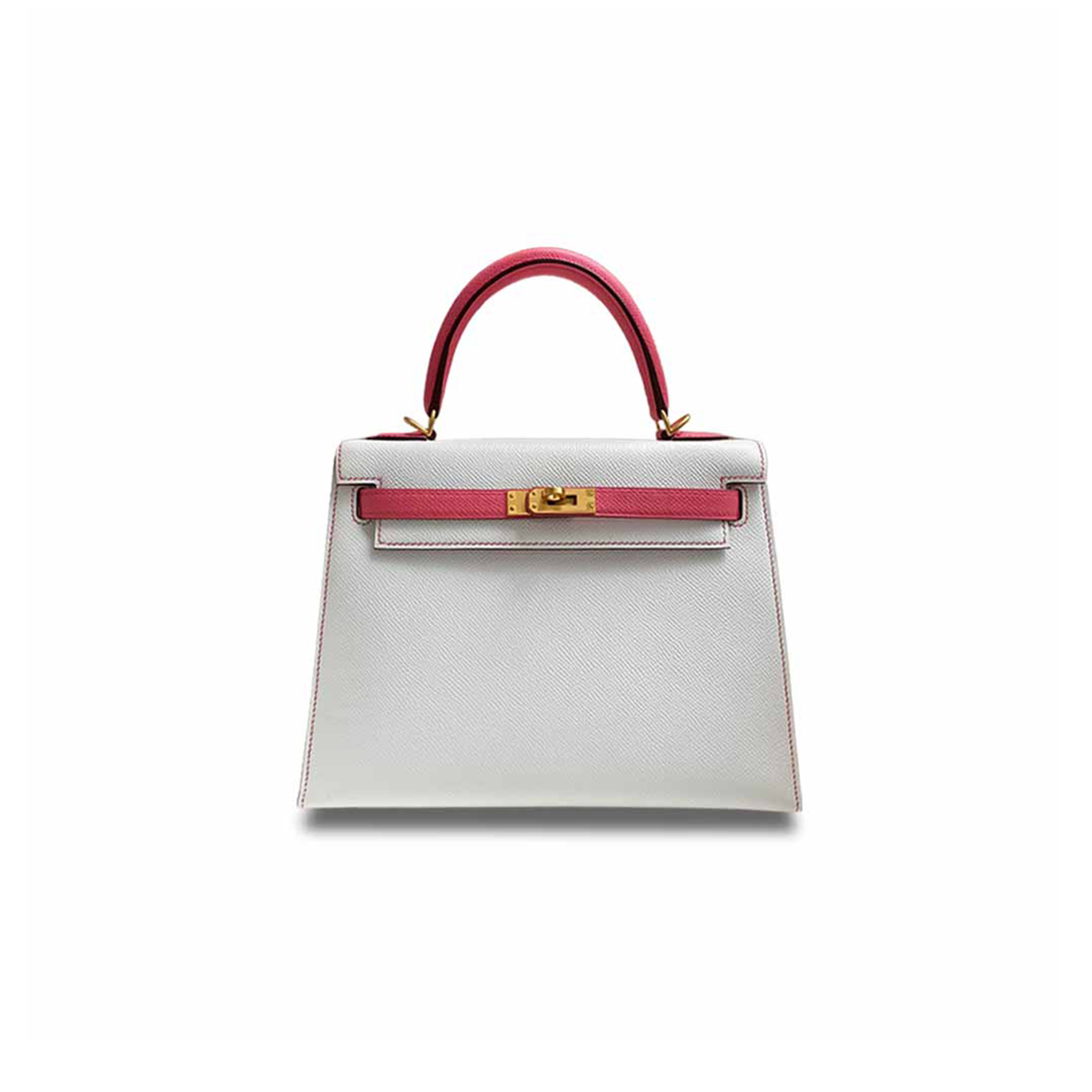 H**mes kelly 25 epsom white lipstick pink brushed gold buckle (25*17*7cm)